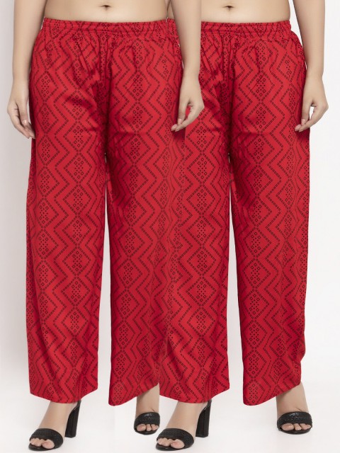 

KLOTTHE Women Pack of 2 Red Printed Straight Palazzos