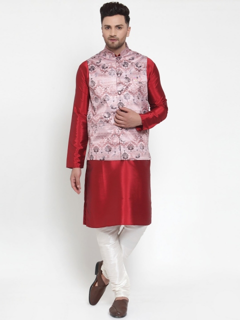 

Jompers Men Pink & White Self Design Kurta Set