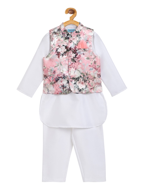 

Nauti Nati Boys White & Pink Solid Kurta Set
