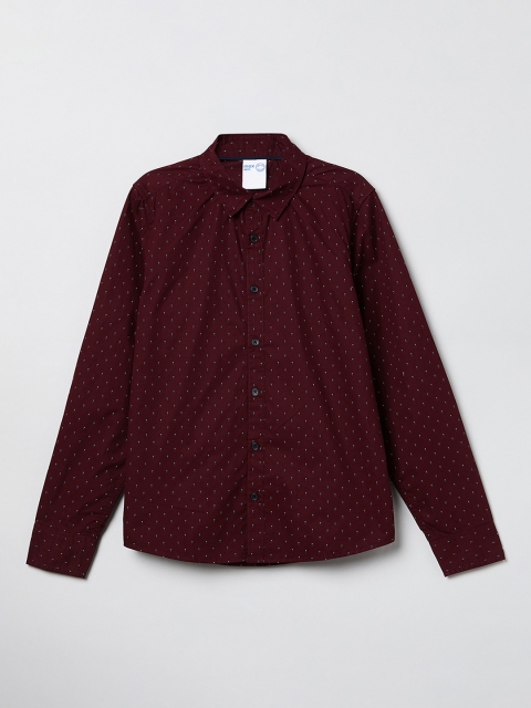 max Boys Maroon Regular Fit Printed Casual Shirt