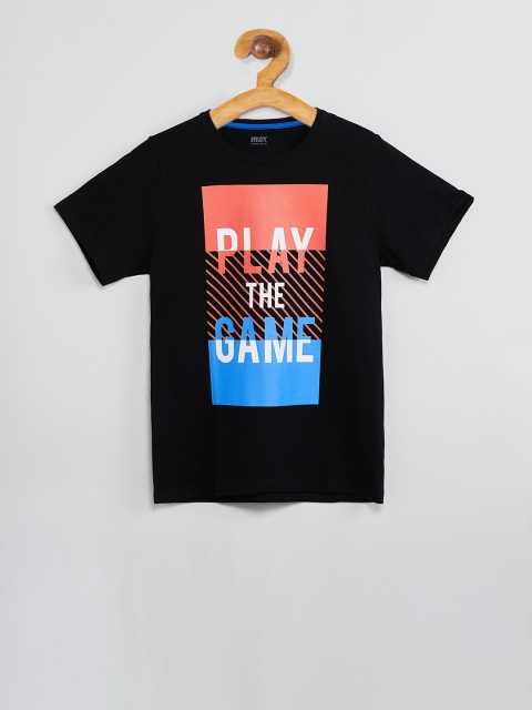 

max Boys Black Printed Round Neck T-shirt
