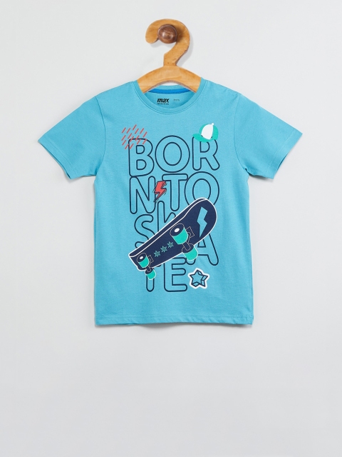 

max Boys Blue Printed Round Neck T-shirt