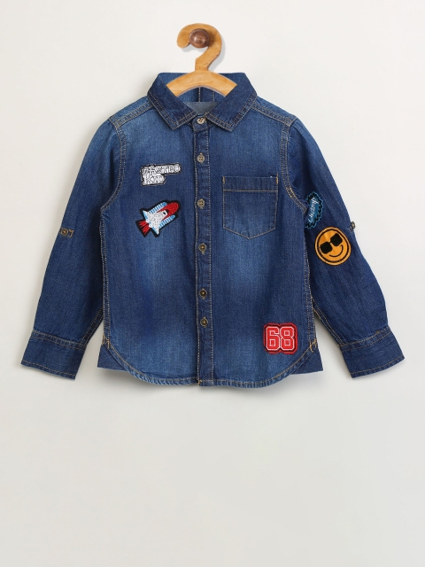 

max Boys Blue Solid Polo Collar T-shirt