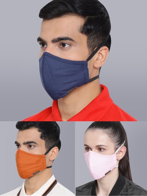 

VASTRAMAY Unisex Pack Of 3 3-Ply Reusable Cloth Mask, Navy blue