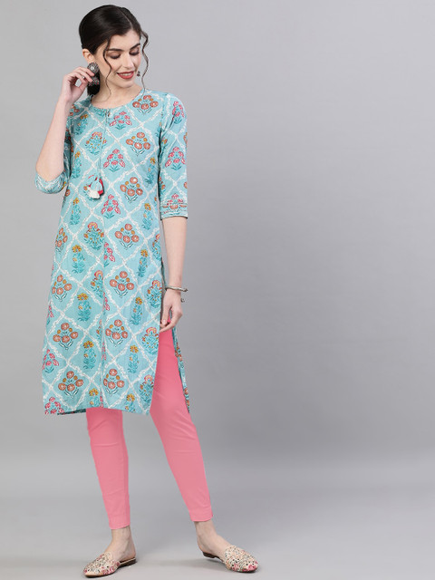 

Ishin DESIGNER STUDIO Women Blue Printed Straight Kurta