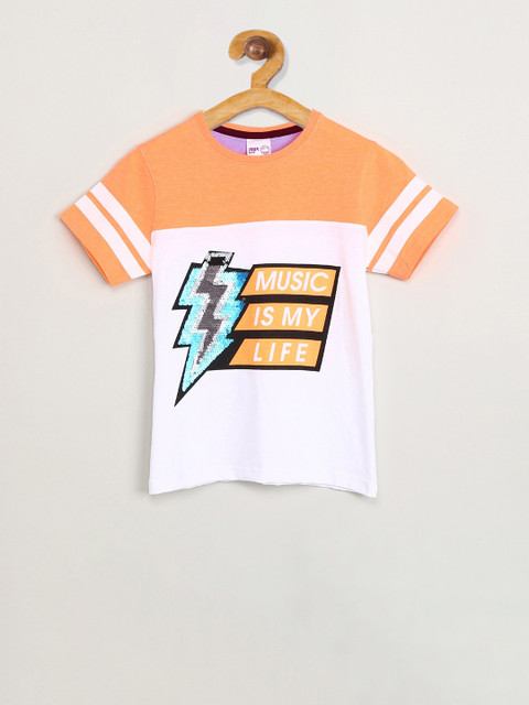 

max Boys White Printed Round Neck T-shirt