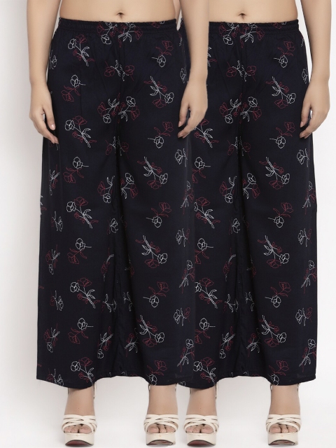 

KLOTTHE Women Pack of 2 Navy Blue Printed Straight Palazzos