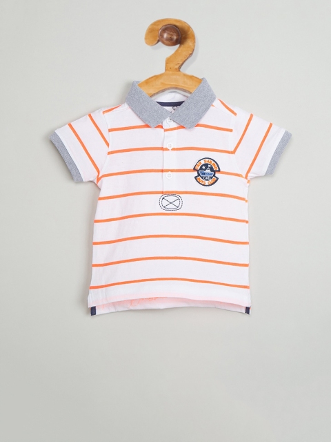 

max Boys White Striped Polo Collar T-shirt
