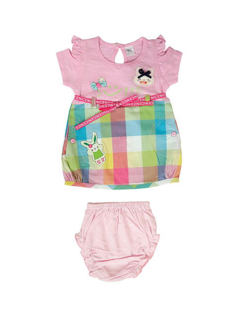 

Babys Day Girls Pink Colourblocked A-Line Dress With Solid Brief