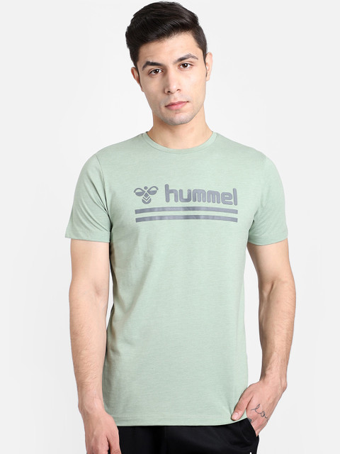 

hummel Men Olive Green & Blue Printed Round Neck T-shirt