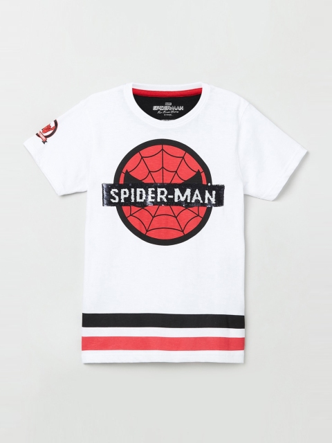 

max Boys White Spider Man-Printed Round Neck T-shirt