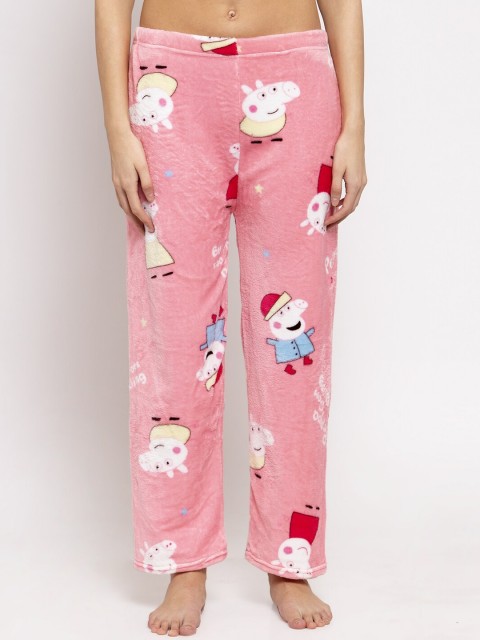 

NEUDIS Women Pink & White Peppa Pig Printed Fleece Lounge Pants