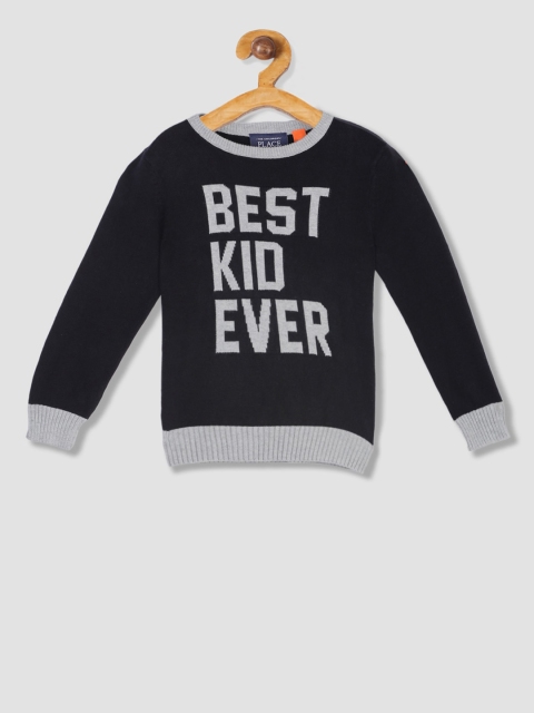 

The Childrens Place Boys Black & Grey Printed Pullover Sweater