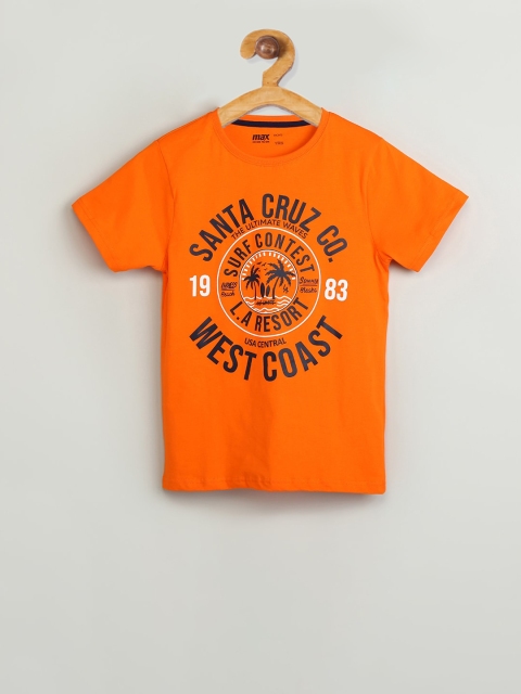 

max Boys Orange Printed Round Neck T-shirt