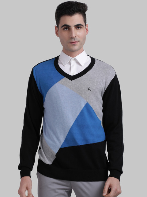 

Parx Men Black & Blue Colourblocked Pullover Sweater