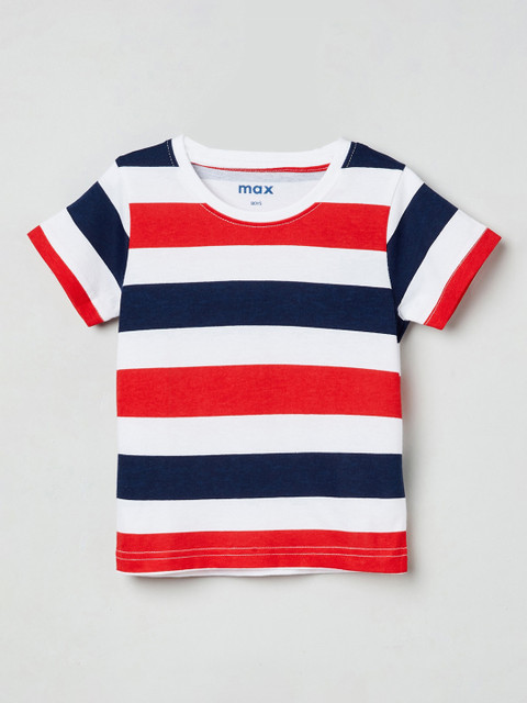 

max Boys Blue & White Striped Round Neck T-shirt