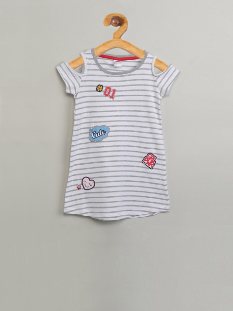 

max Girls Off-White & Grey Striped Round Neck T-shirt