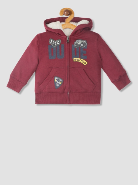 

The Childrens Place Boys Maroon Printed Hooded Sweatshirt