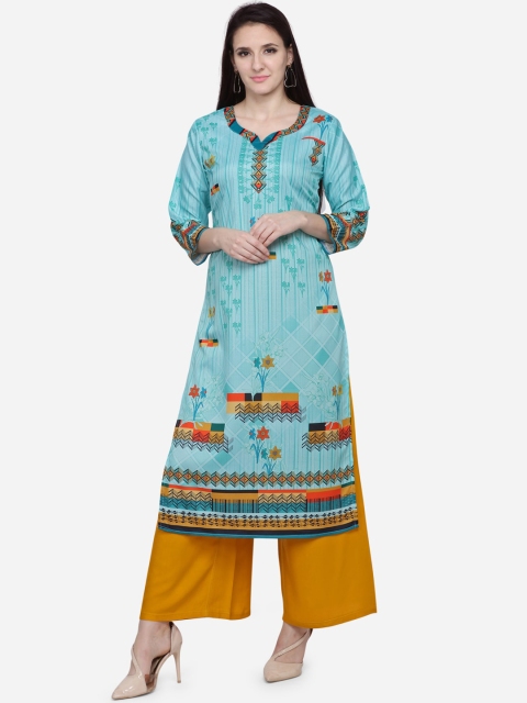 

VENISA Women Blue Floral Printed Cotton A-Line Kurta