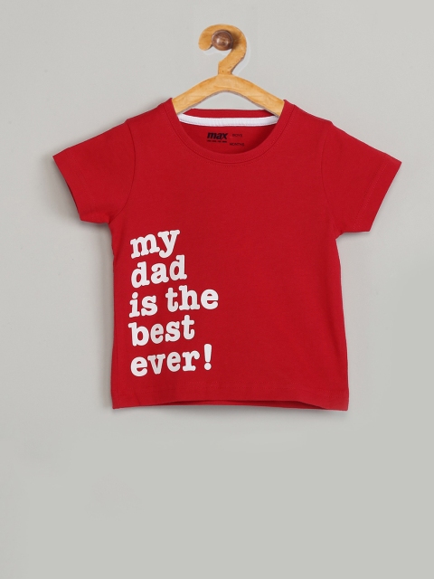 

max Boys Red Printed Round Neck Cotton T-shirt