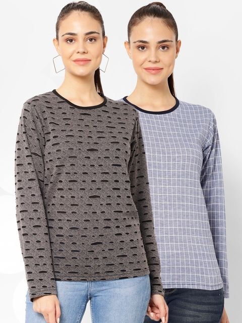 

VIMAL JONNEY Women Multicoloured Checked Henley Neck T-shirt, Multi