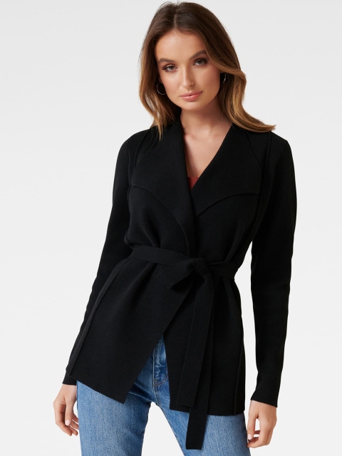 

Forever New Women Black Solid Front-Open Sweater