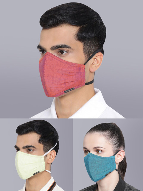 

VASTRAMAY Unisex Pack Of 3 Green & Pink 3-Ply Reusable Cloth Masks