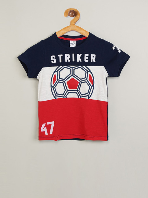 

max Boys Blue Printed Round Neck T-shirt