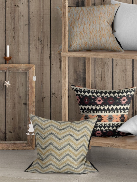 

BIANCA Beige & Blue Set of 3 Geometric Square Cushion Covers