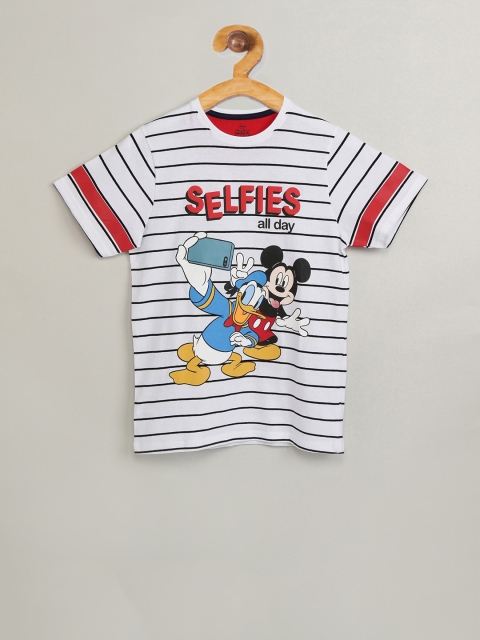 

max Boys White & Black Striped Round Neck T-shirt