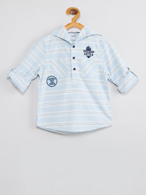 max Boys Blue Striped Cotton Hood T-shirt