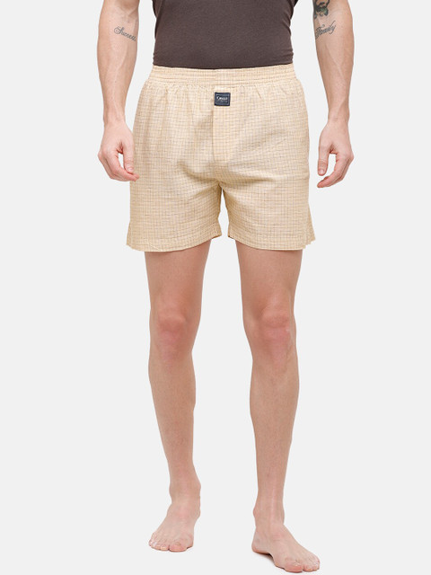 

CAVALLO by Linen Club Men Beige Mid-Rise Checked Cotton Linen Boxers CAMBH001CK00012