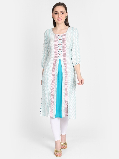 

Bani Women Women Off-White & Blue Printed Straight Kurta