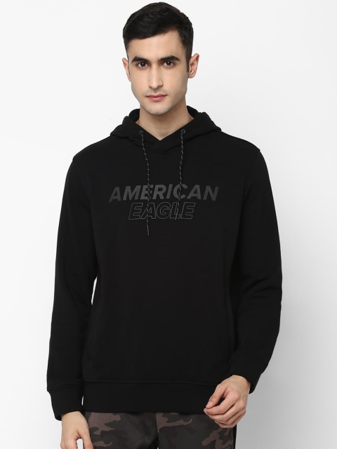 

AMERICAN EAGLE OUTFITTERS Men Black Printed Hooded Sweatshirt