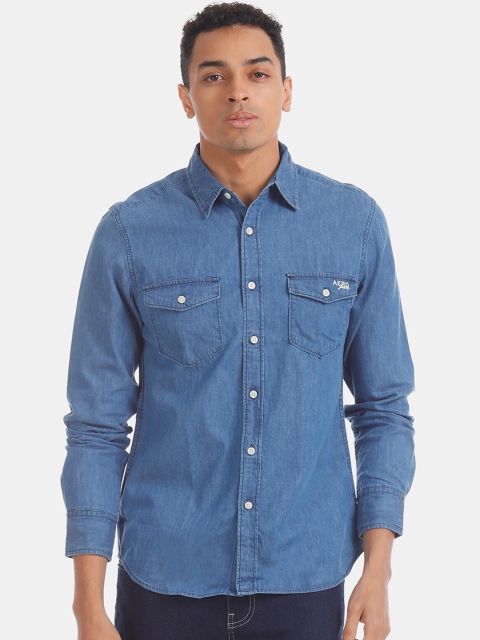 

Aeropostale Men Blue Regular Fit Solid Cotton Casual Shirt