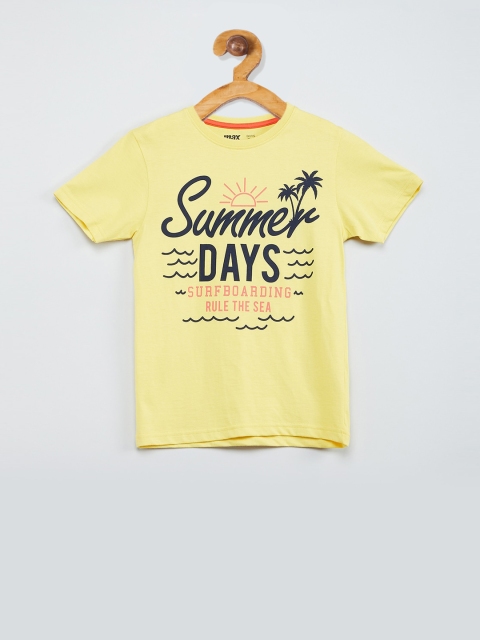 

max Boys Yellow & Black Printed Round Neck T-shirt