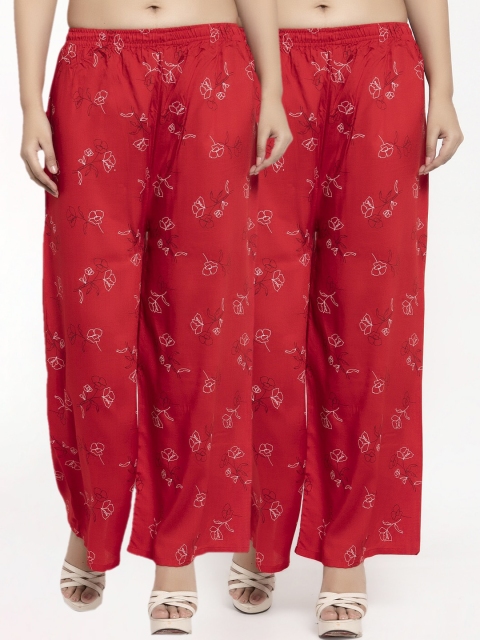 

KLOTTHE Women Pack of 2 Red Printed Straight Palazzos
