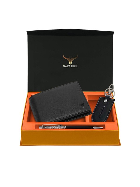 

NAPA HIDE Men RFID Protected Genuine High Quality Leather Accessory Gift Set, Black