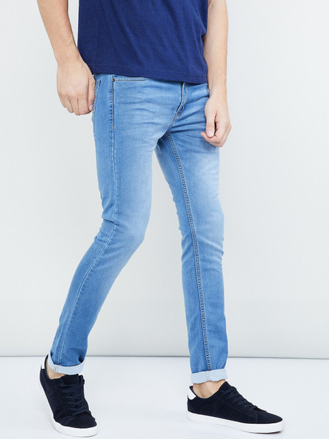 

max Men Blue Skinny Fit Mid-Rise Clean Look Jeans