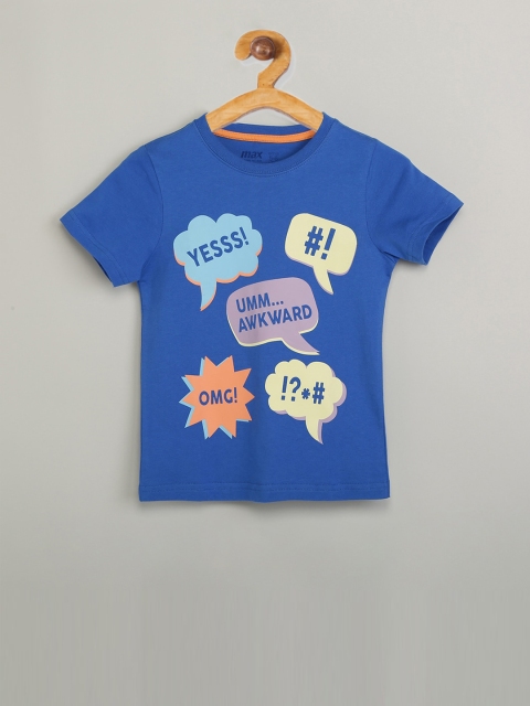 

max Boys Blue Printed Round Neck T-shirt