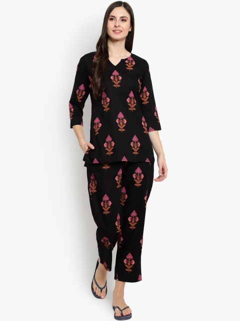 

Desi Rang Women Black & Brown Printed Night suit