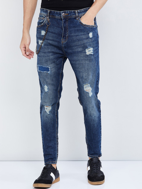 

max Men Blue Mid-Rise Mildly Distressed Slim Fit Jeans