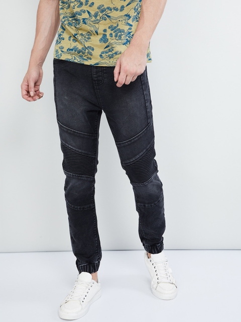 max Men Black Skinny Fit Mid-Rise Clean Look Jogger Jeans