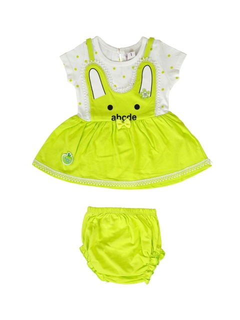 

Babys Day Girls Green Printed Fit and Flare Dress With Shorts