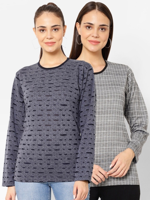 

VIMAL JONNEY Women Pack Of 2 Checked Round Neck T-shirt, Multi