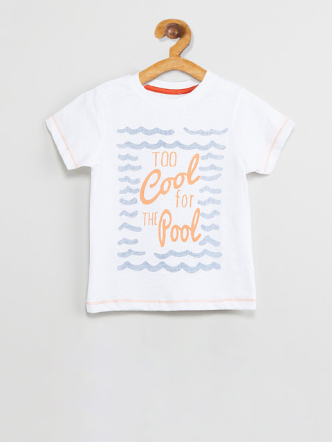 

max Boys White Printed Round Neck T-shirt