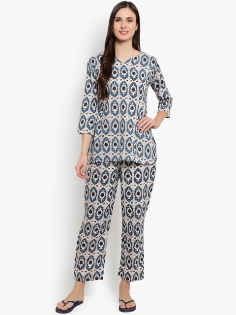 

Desi Rang Women Grey & Blue Printed Night Suit