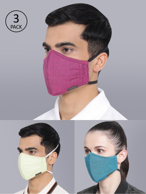 

VASTRAMAY Unisex Pack Of 3 Solid Reusable 3-Ply Cloth Masks, Yellow