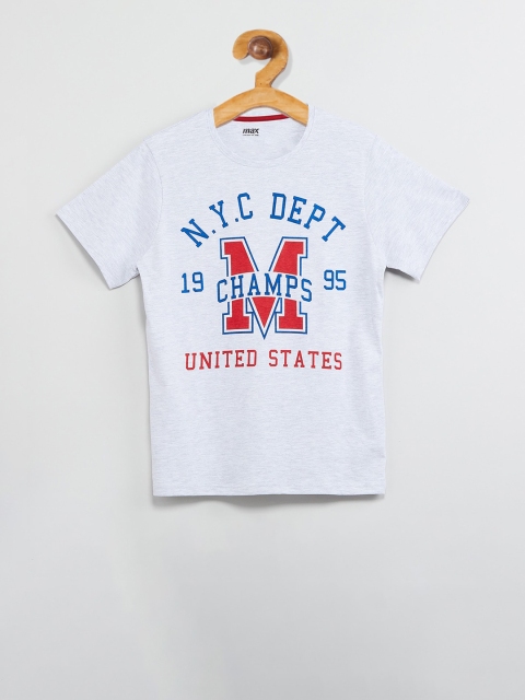

max Boys Grey Melange & Red Printed Round Neck T-shirt