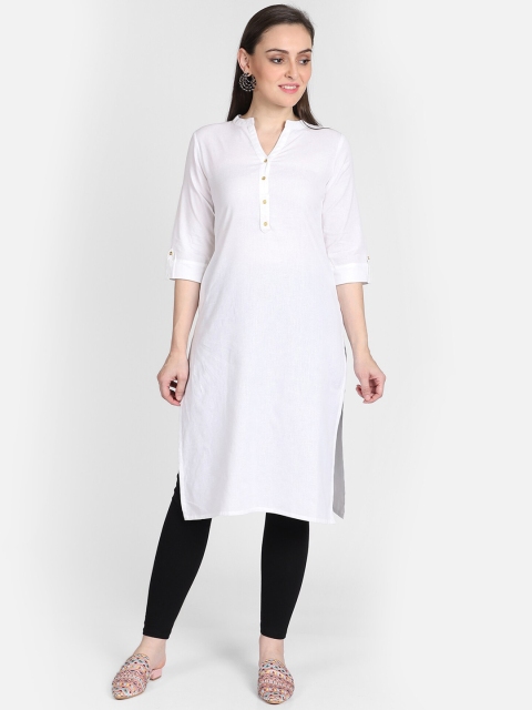 

Bani Women Women White Solid Cotton Straight Kurta